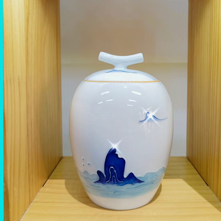 High-end ceramic tea sets, hand-painted jadeite tea canister, waves 🌊