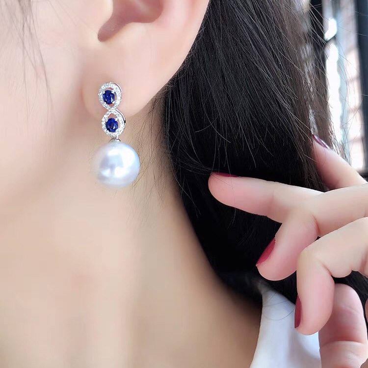 White pearl earrings Diamond sapphire earrings girl
