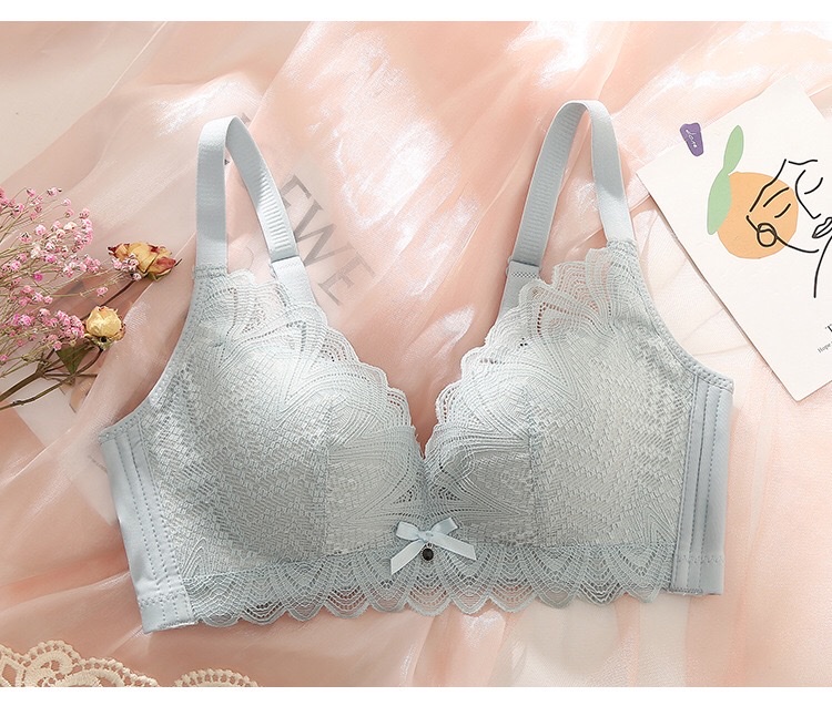 【 Pink Zhi Blue 】 Barki Butterfly Series No Underwire Women's Bra Small Chest Sexy Lace Concentrated Breathable Underwear Thin Specification drawing