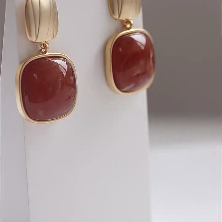 耳环2021年新款潮ins日韩玛瑙耳饰高级感轻奢气质名媛复古耳坠女