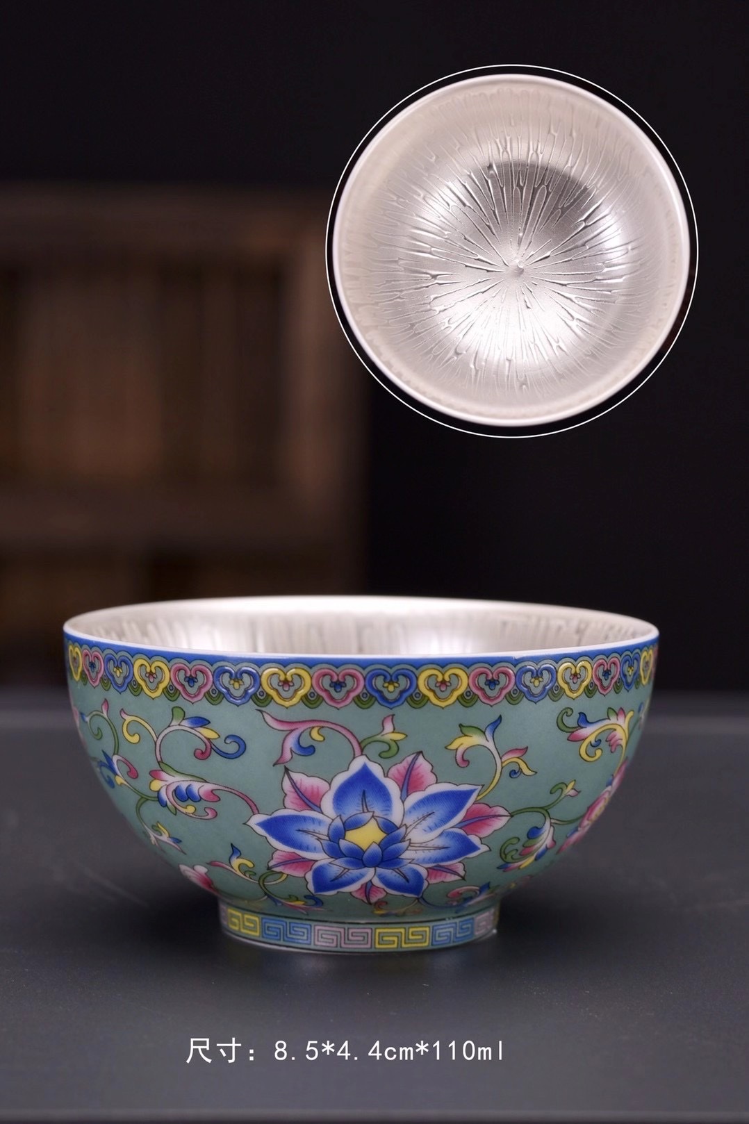 Kun Kun Ceramics 999 Enamel Silver Tea Cup, Kung Fu Tea Bowl, Ceramic Tasting Cup, Hand-Painted Silver Cup, Host Cup, Single Cup Gift Box 030 Specification image