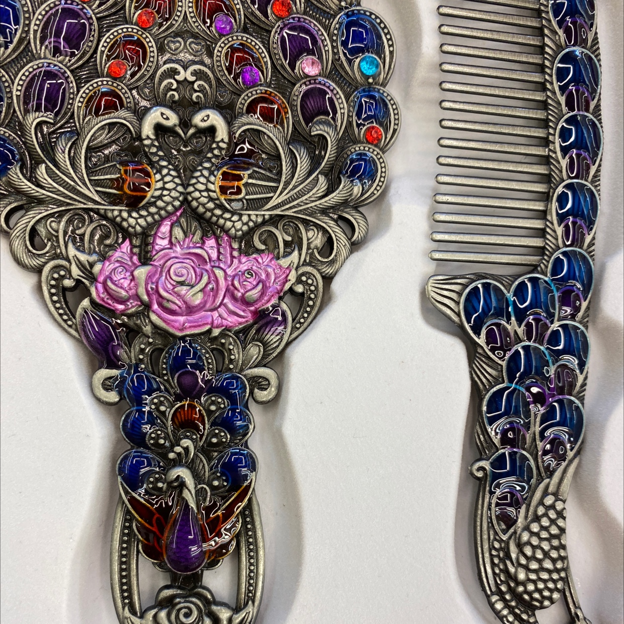 迪梦斯工艺品珠宝首饰盒镜子手工定制创意礼品镜子塑料金色镂空铬色镜子套装镜子孔雀图案详情图4