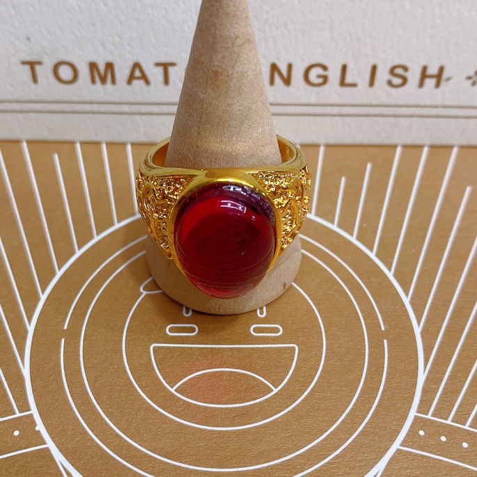 Electric 24K gold color 13x18 inlaid with ruby natural stone popular fashion trend men's ring