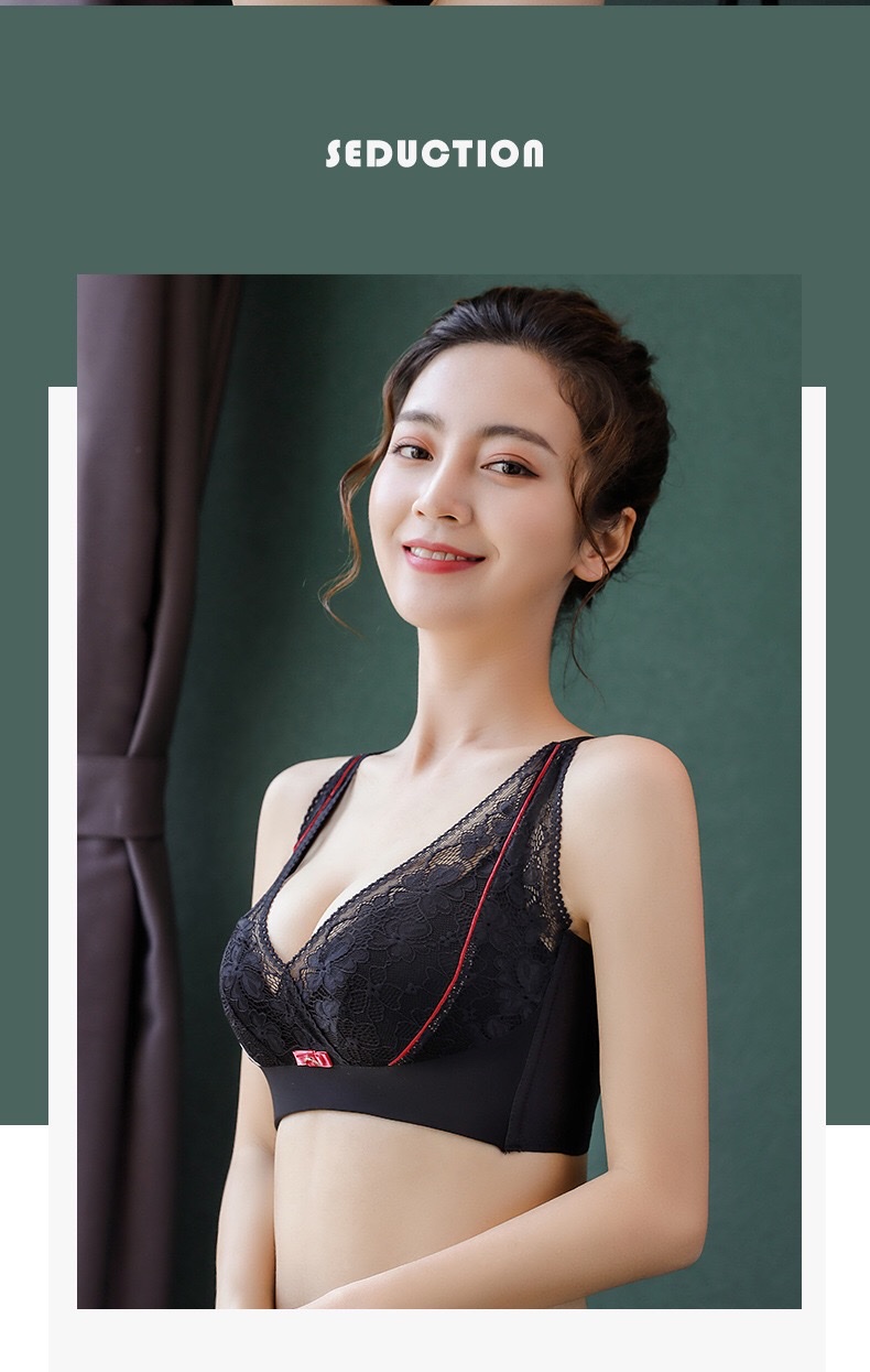 【 Pink Cheese Blue 】 Fashion Splicing Color Bra Q Elastic Latex Underwear For Women Without Underwire Adjustment Comfortable Small Chest Gathering undefined