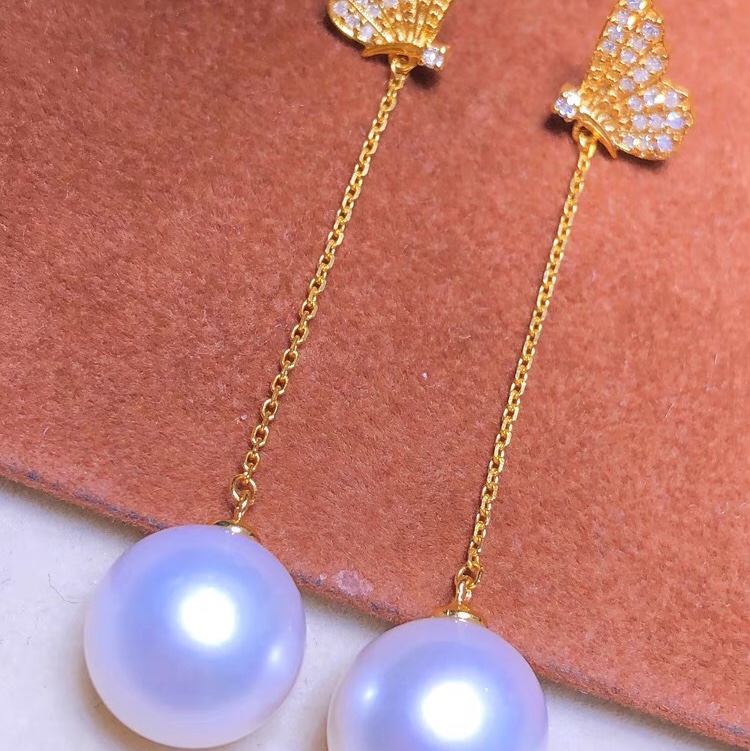 White pearl earrings drop earrings diamond sweet romantic butterfly earrings pearl girl