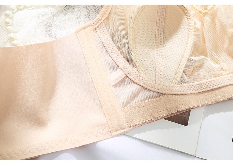 [Pink Zhi Blue] 139# Big Chest Small No Underwire New Women's Bra Sexy Lace Large Size Underwear Summer Breathable Thin Cup undefined