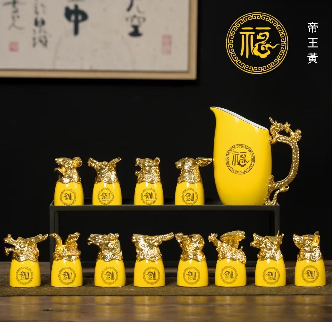Kunkun Ceramics Ceramic Wine Sets, White Spirit cups, wine dividers, gift wine glasses and wine sets for the twelve Chinese zodiac signs, high-end gift box packaging, customized LOGO 122 details Picture