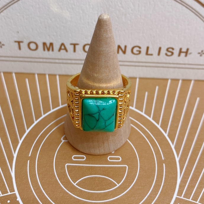 Electric 24K gold 12x12 square inlaid turquoise natural stone popular fashion trend men's ring