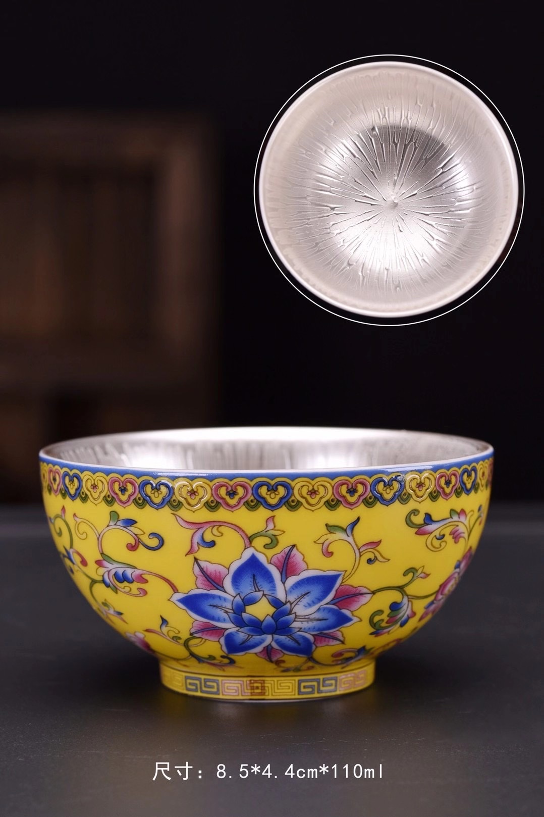 Kun Kun Ceramics 999 Enamel Silver Tea Cup, Kung Fu Tea Bowl, Ceramic Tasting Cup, Hand-Painted Silver Cup, Host Cup, Single Cup Gift Box 030 Application Scenario
