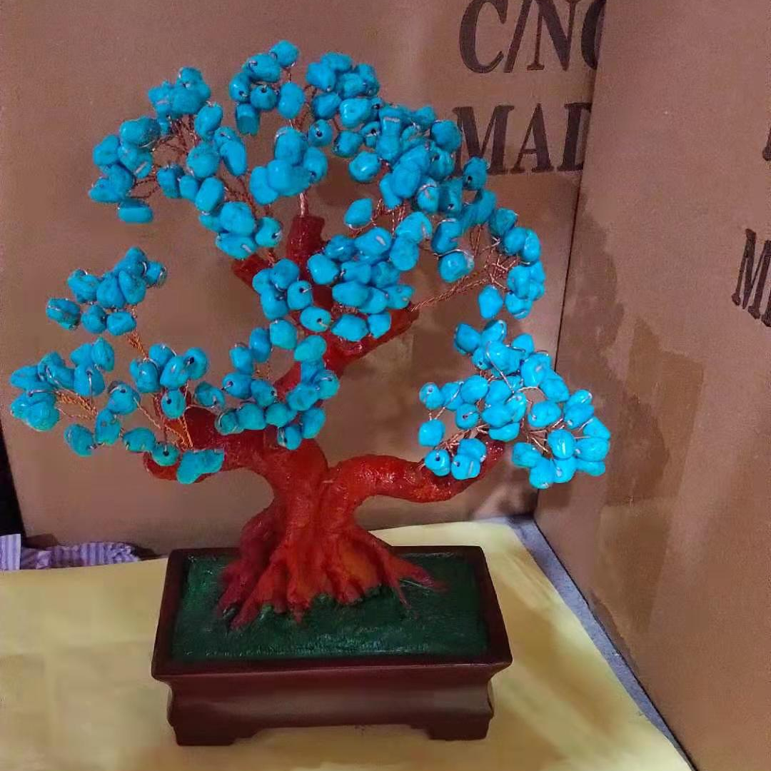 蓝松石发财树工艺品礼品摆件家居酒柜创意装饰品