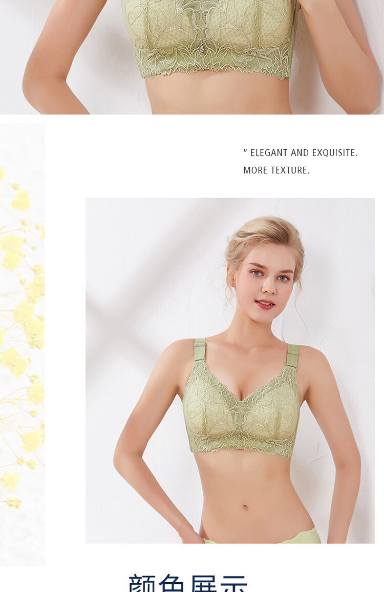 [Pink Zhi Blue] Seamless Ultra-Thin Underwear Adjustable Lace Bra Big Chest Small Gather Up A Pair Of Anti-Sag Large Size Bra undefined