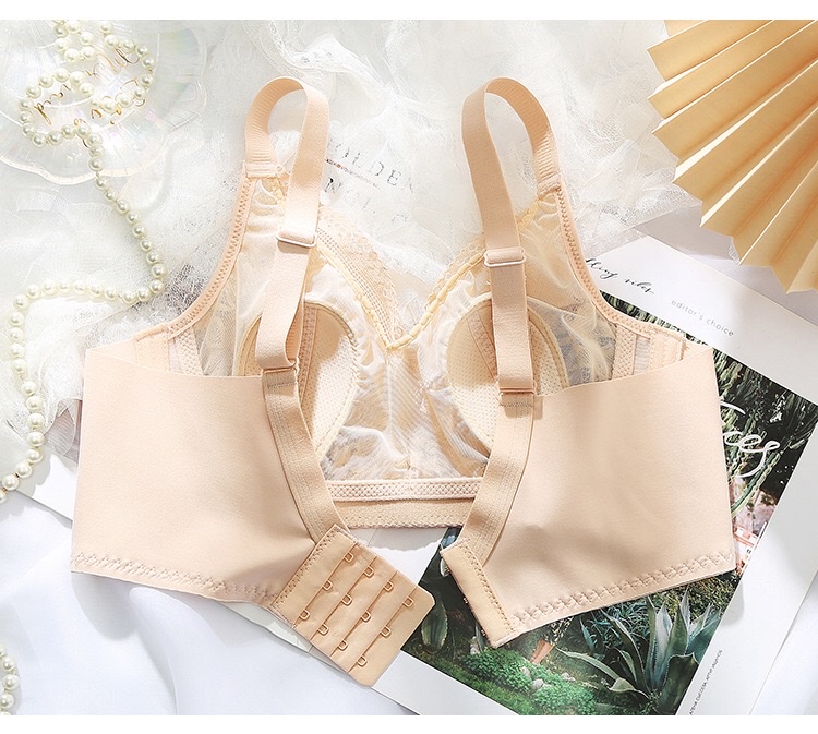[Pink Zhi Blue] 139# Big Chest Small No Underwire New Women's Bra Sexy Lace Large Size Underwear Summer Breathable Thin Cup undefined