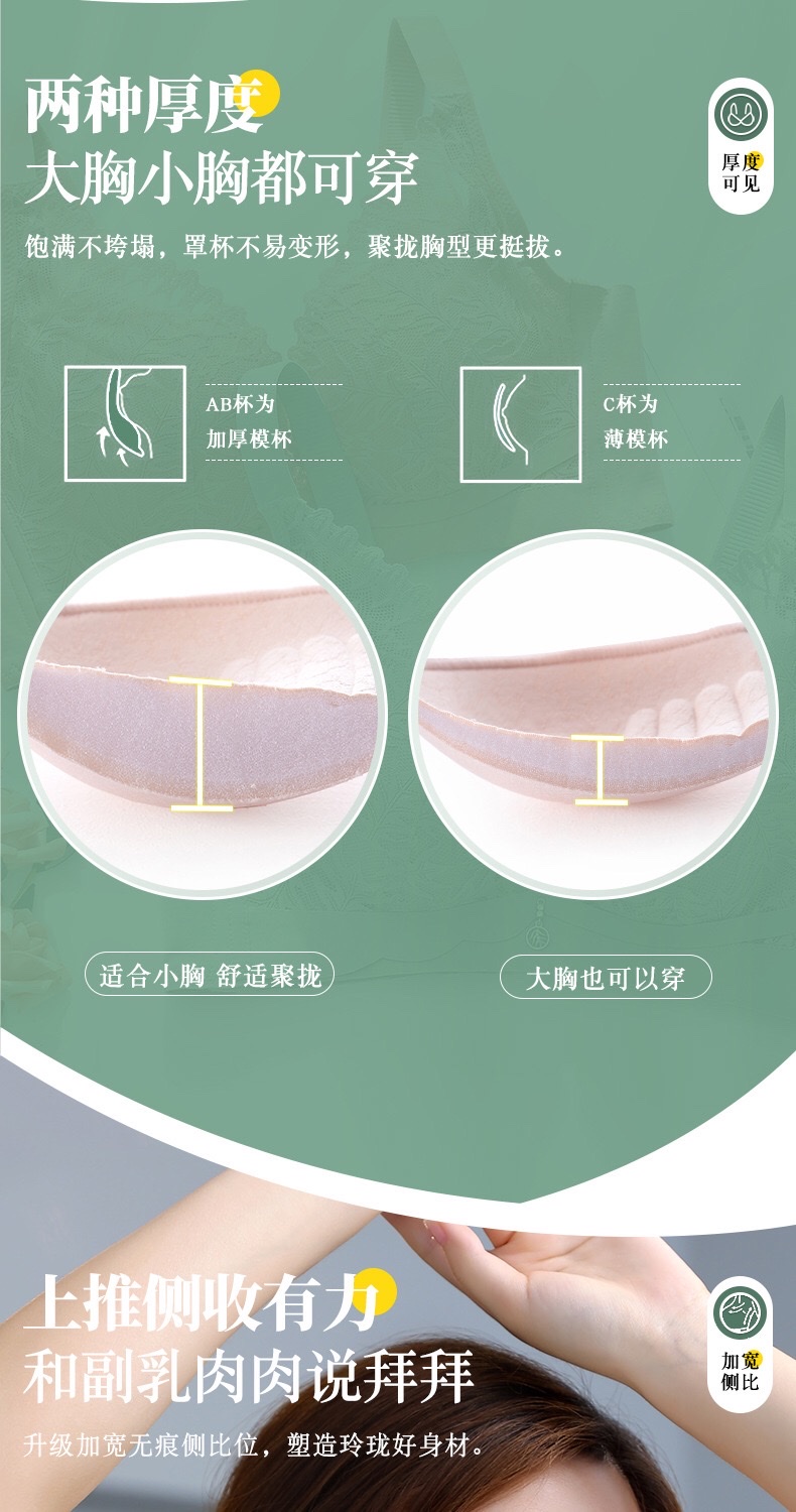 [Pink Zhi Blue] Autumn And Winter New Latex Underwear Female Lace Gathering Adjustment Bra Palm Cup Small Chest Display Large Massage Bra undefined