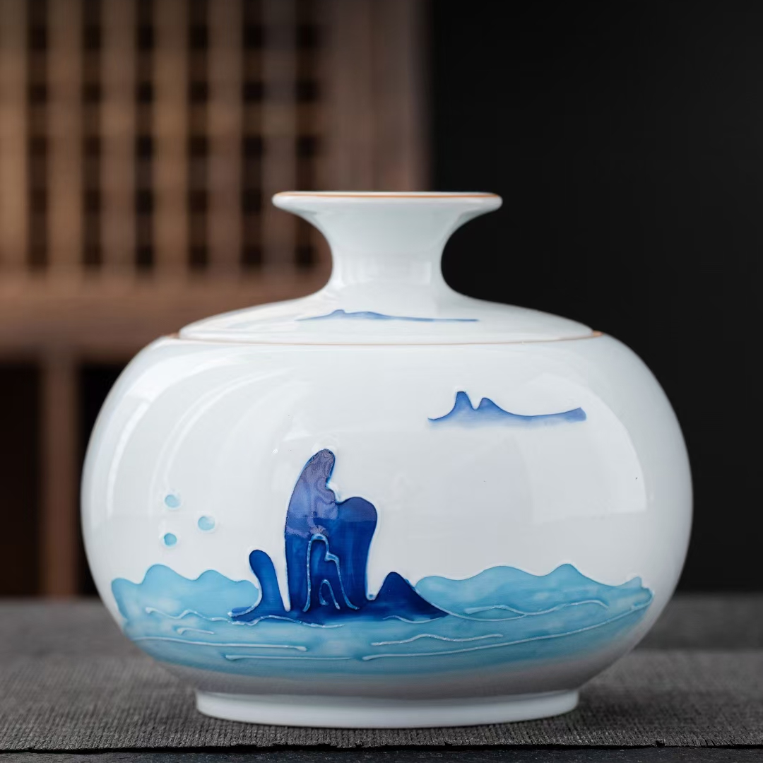 Ceramic jadeite hand-painted tea set, Xi Shi Tea canister 9