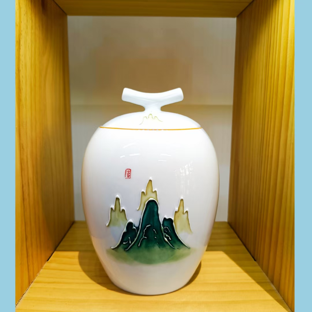 High-end ceramic tea set, hand-painted jadeite tea canister, Yuanshan ⛰️