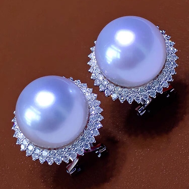 White pearl diamond earrings studs for women