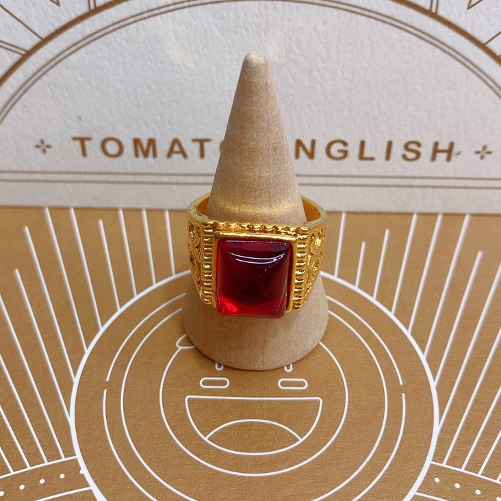 Electric 24K gold 12x12 square inlaid ruby natural stone popular fashion trend men's ring