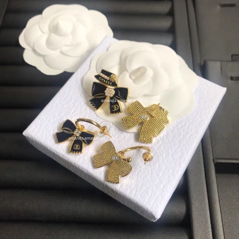 香奶奶高级感轻奢经典黑色帽子蝴蝶结珍珠耳环女镶钻气质名媛耳饰