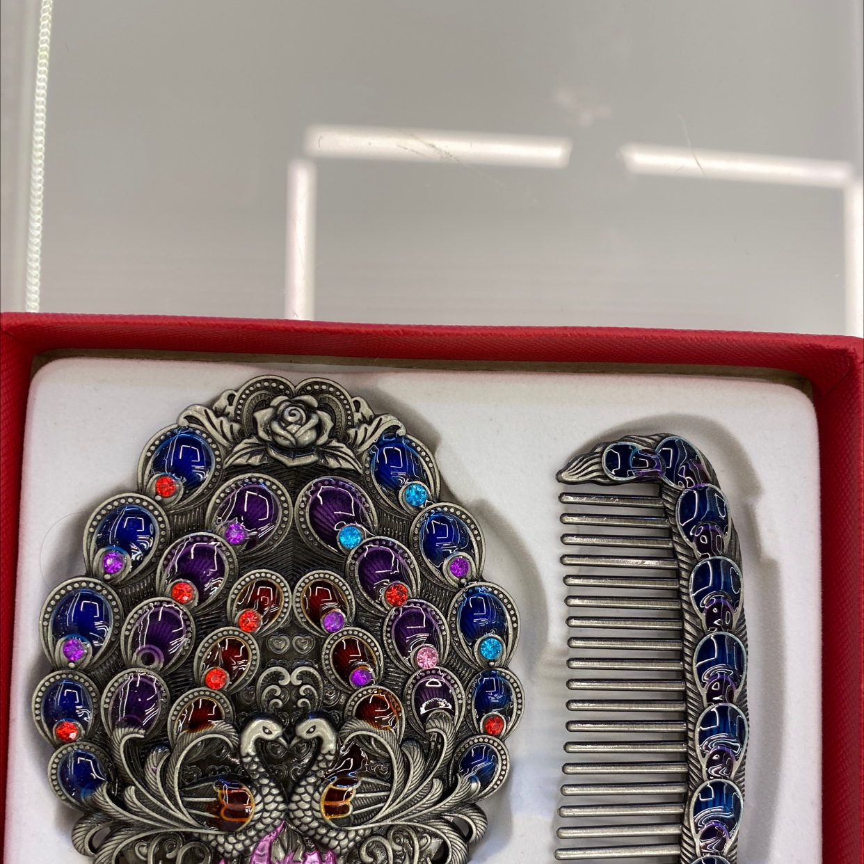 迪梦斯工艺品珠宝首饰盒镜子手工定制创意礼品镜子塑料金色镂空铬色镜子套装镜子孔雀图案详情图3