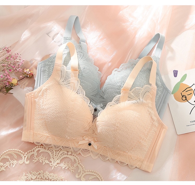【 Pink Zhi Blue 】 Barki Butterfly Series No Underwire Women's Bra Small Chest Sexy Lace Concentrated Breathable Underwear Thin details Picture
