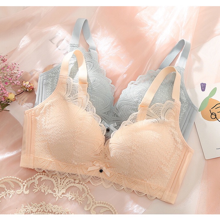【 Pink Zhi Blue 】 Barki Butterfly Series No Underwire Women's Bra Small Chest Sexy Lace Concentrated Breathable Underwear Thin