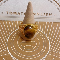 24K gold 13x18 inlaid with tiger's eye stone natural stone popular fashion trend men's ring