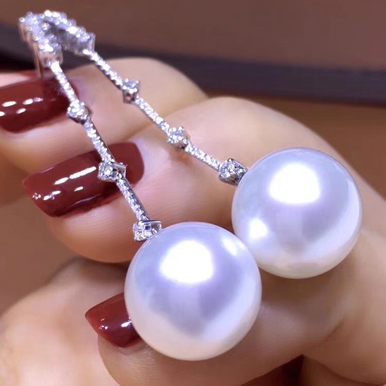 White pearl earrings earrings Diamond set earrings studs earrings