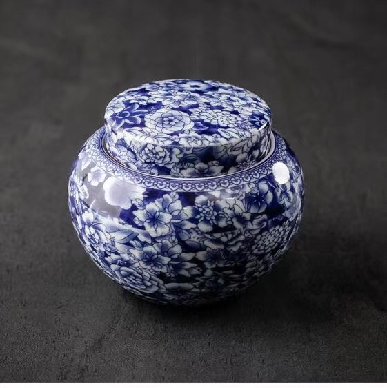 Kun Kun Ceramic high-end Tea canisters set of 2 pieces, blue and white porcelain landscape painting Chinese style 024