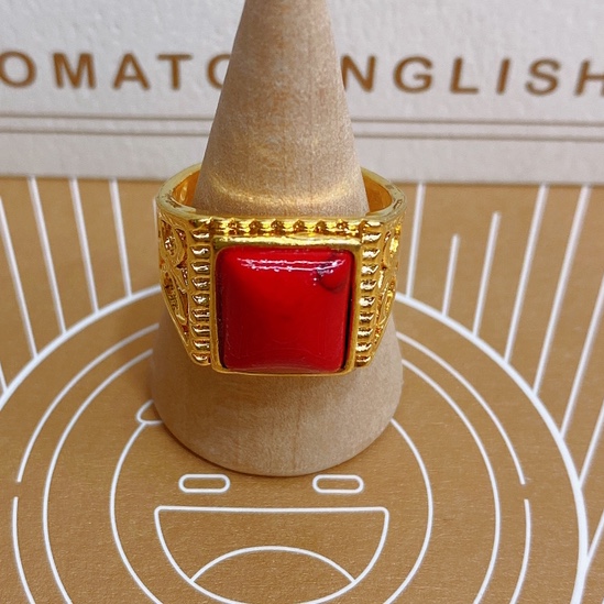 24K gold 12x12 square Mosaic red turquoise natural stone popular fashion trend men's ring