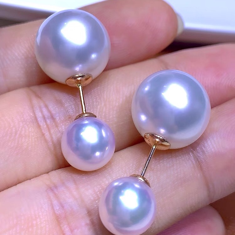 White pearl Pearl double pearl earrings studs earrings round for women