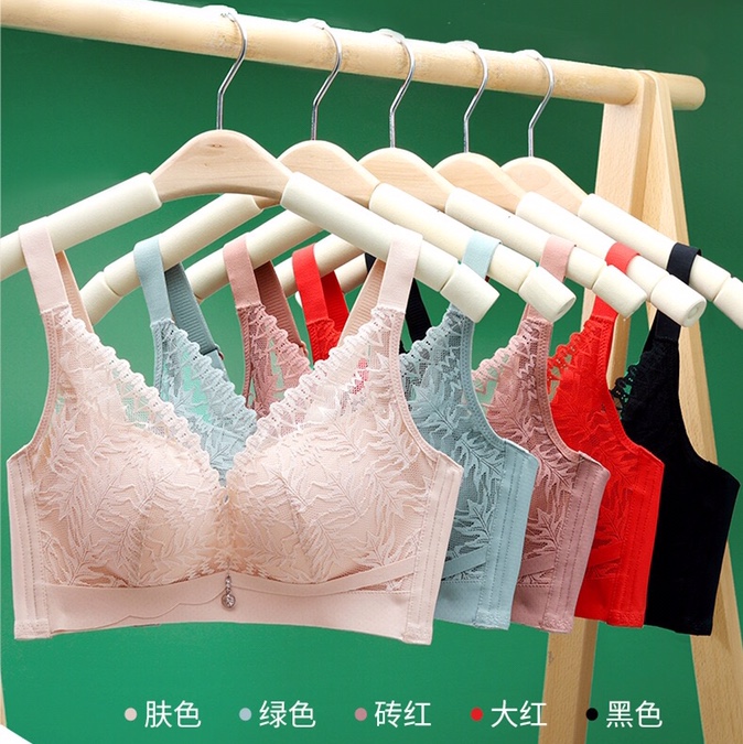 [Pink Zhi Blue] Autumn And Winter New Latex Underwear Female Lace Gathering Adjustment Bra Palm Cup Small Chest Display Large Massage Bra