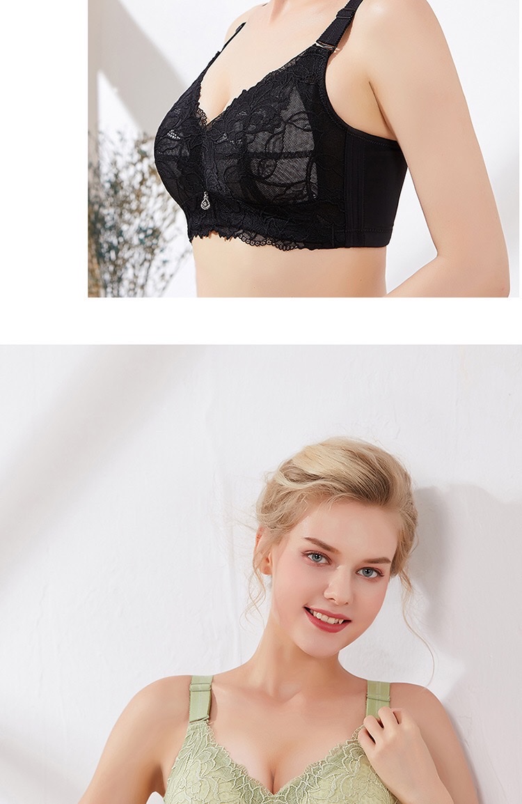 [Pink Zhi Blue] Seamless Ultra-Thin Underwear Adjustable Lace Bra Big Chest Small Gather Up A Pair Of Anti-Sag Large Size Bra undefined