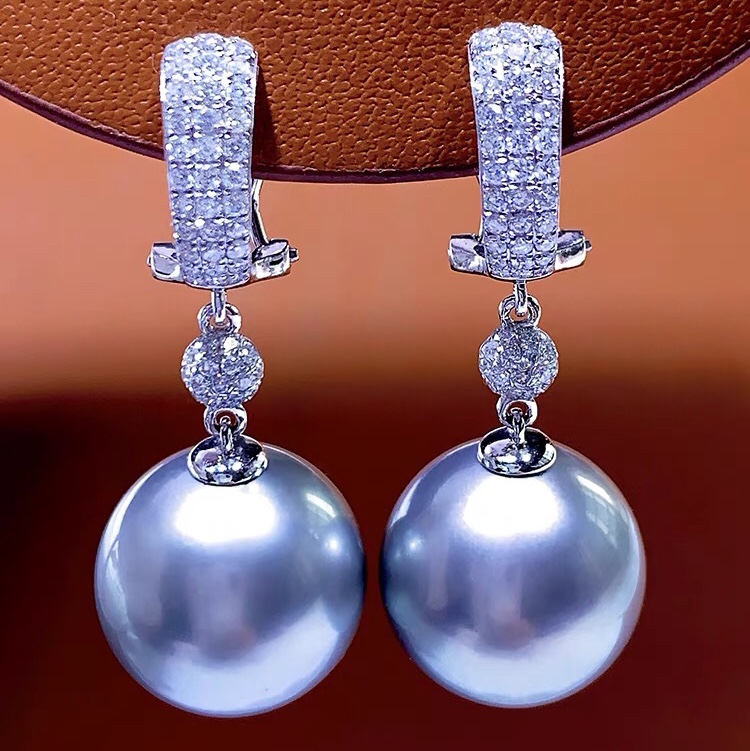 White drop diamond French pearl earrings