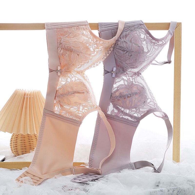 [Pink Zhi Blue] 139# Big Chest Small No Underwire New Women's Bra Sexy Lace Large Size Underwear Summer Breathable Thin Cup