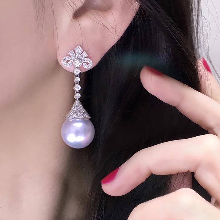 White pearl earrings drop pearl retro luxury gift girl