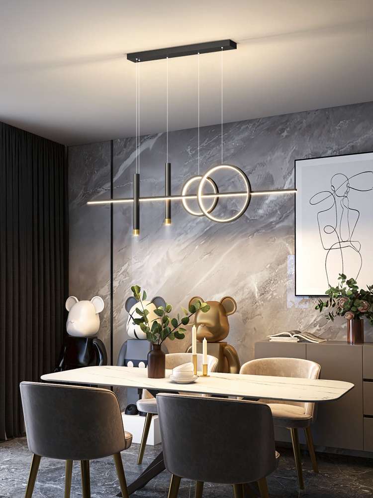 The dining room chandelier, light luxury lighting fixtures, simple dining room dining table and bar counter, Nordic minimalist long strip, 2021 new black style details Picture