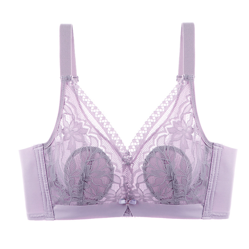[Pink Zhi Blue] 139# Big Chest Small No Underwire New Women's Bra Sexy Lace Large Size Underwear Summer Breathable Thin Cup Item Picture
