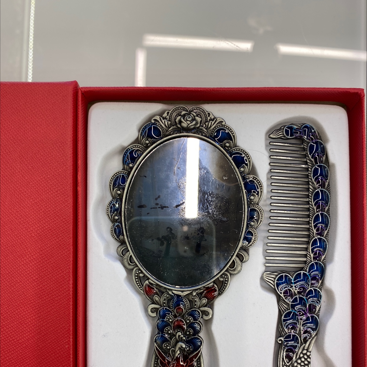 迪梦斯工艺品珠宝首饰盒镜子手工定制创意礼品镜子塑料金色镂空铬色镜子套装镜子孔雀图案详情图6