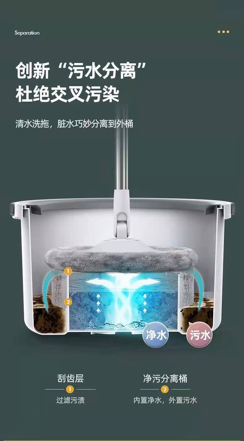 污水分离免手洗旋转桶拖超细纤维拖布头拖把白底实物图