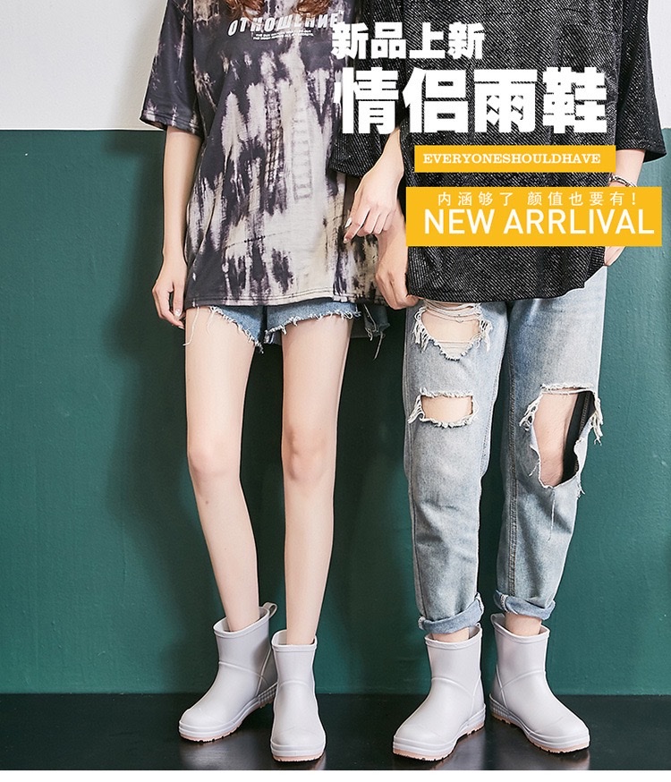 日系雨鞋男女中筒厚底时尚户外耐磨防水雨靴防滑厨房塑胶工作鞋详情图1