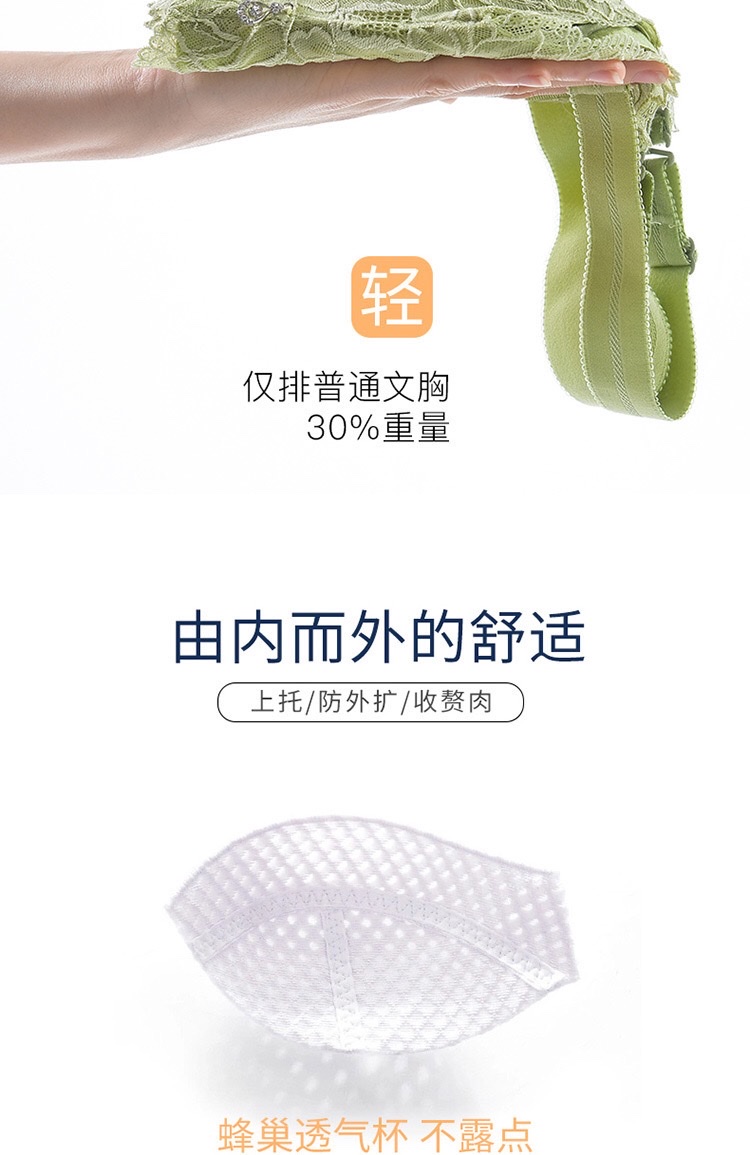 [Pink Zhi Blue] Seamless Ultra-Thin Underwear Adjustable Lace Bra Big Chest Small Gather Up A Pair Of Anti-Sag Large Size Bra undefined