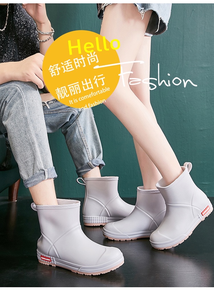 日系雨鞋男女中筒厚底时尚户外耐磨防水雨靴防滑厨房塑胶工作鞋详情图2