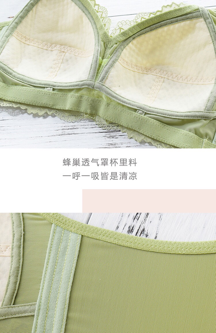 [Pink Zhi Blue] Seamless Ultra-Thin Underwear Adjustable Lace Bra Big Chest Small Gather Up A Pair Of Anti-Sag Large Size Bra undefined