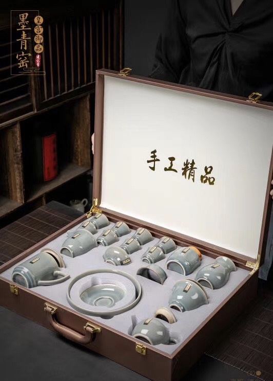 琨琨陶瓷 复古墨青窑茶具套组仿古功夫茶具茶壶盖碗家用办公大套组 手提盒礼盒装礼品 133详情图5