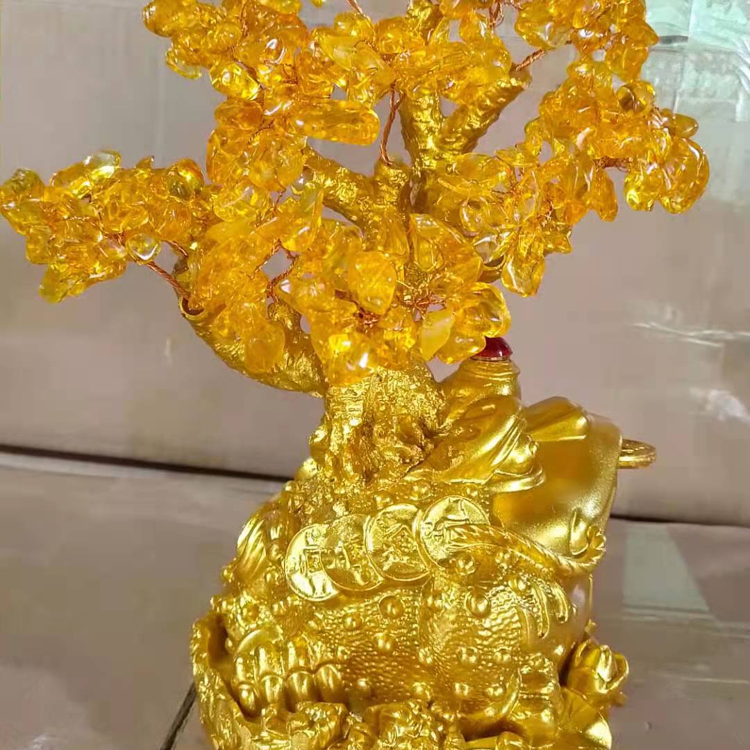 蟾蜍工艺品摆件黄水晶发财树桌面摆件家居酒柜装饰品