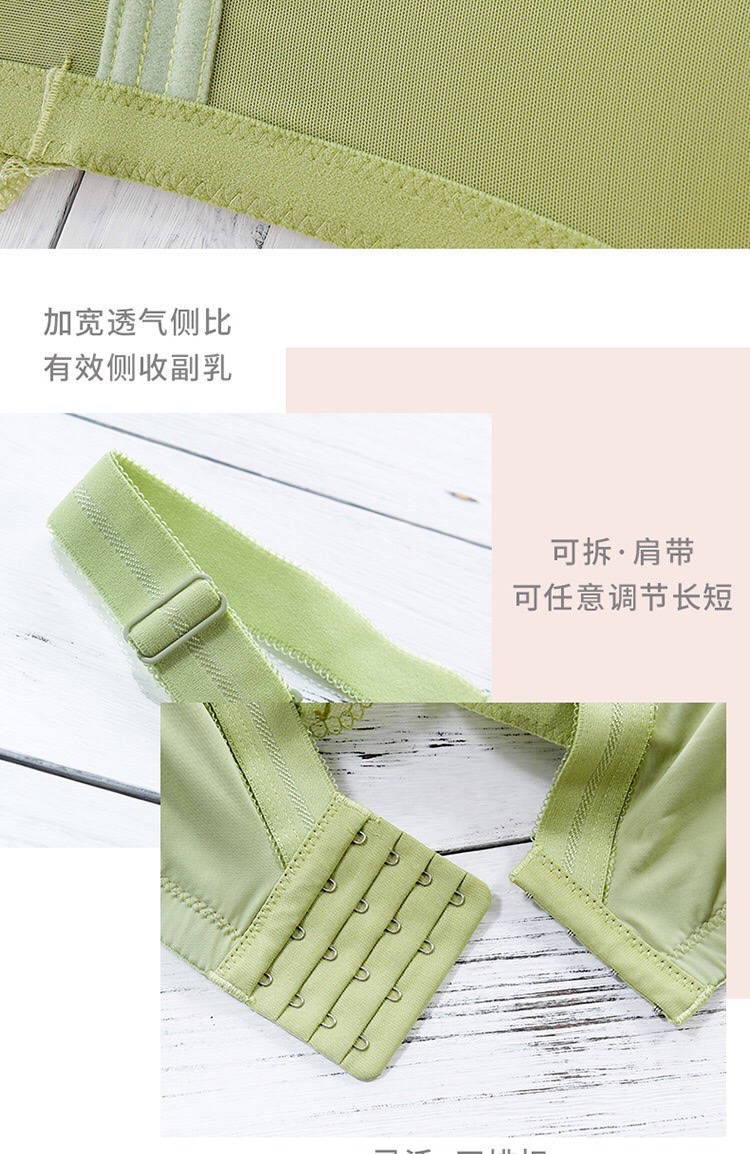 [Pink Zhi Blue] Seamless Ultra-Thin Underwear Adjustable Lace Bra Big Chest Small Gather Up A Pair Of Anti-Sag Large Size Bra undefined