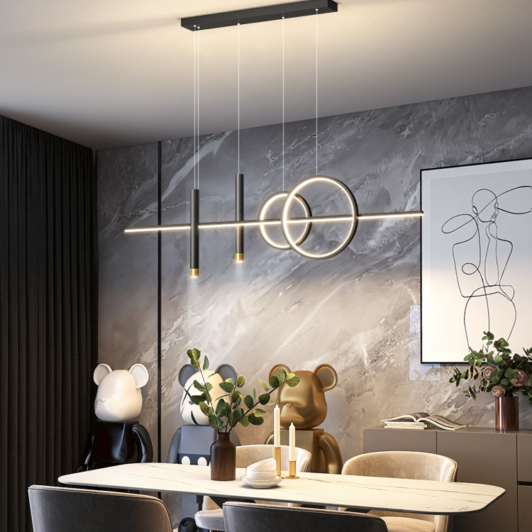 The dining room chandelier, light luxury lighting fixtures, simple dining room dining table and bar counter, Nordic minimalist long strip, 2021 new black style