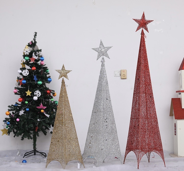 圣诞节装饰场景布置圣诞铁艺四角塔圣诞树发光树顶星摆件批发180cm金色220v圆插细节图