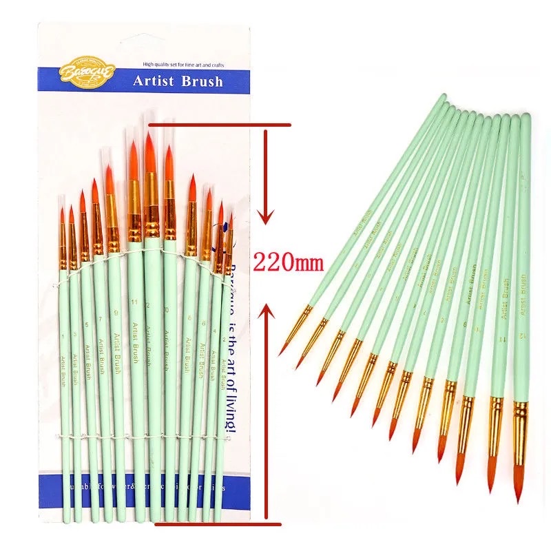 马卡龙色12支尖头尼龙毛画笔丙烯画笔马卡龙绿色详情图1