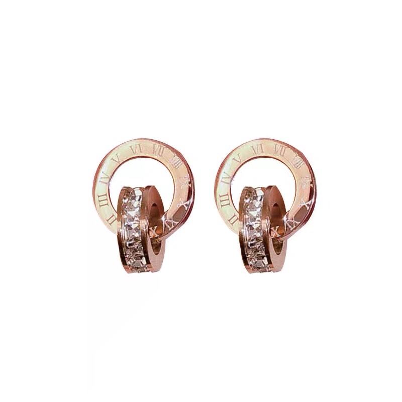 Earrings Rose Gold earrings stud Alphabet ladies new fashion high-grade diamond high-grade earrings